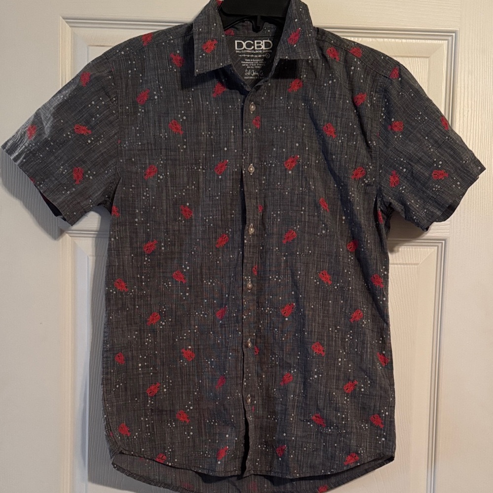 Boy’s Gray and Red Lobster Patterned Shirt